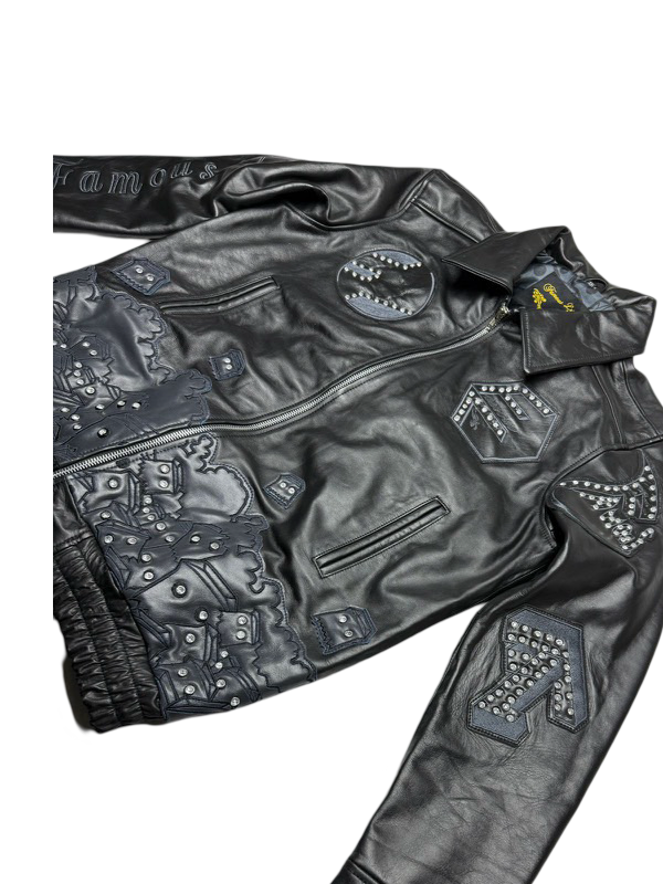 Famous Life Star Studded Leather Bomber
