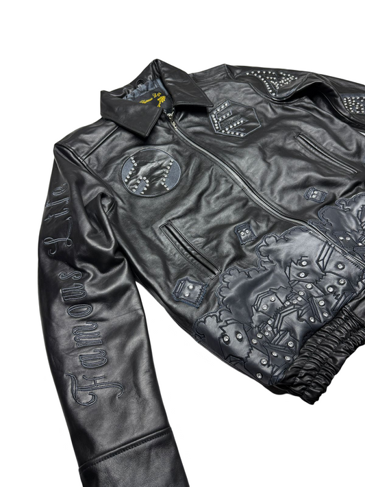 Famous Life Star Studded Leather Bomber