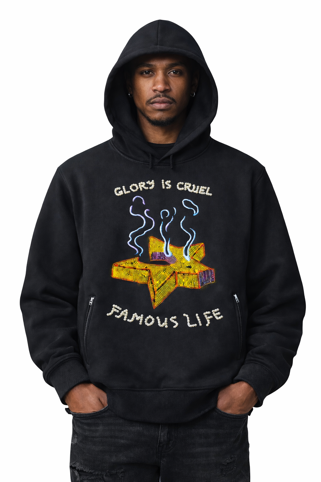 “Glory is Cruel” Rhinestone + Pearl Hoodie