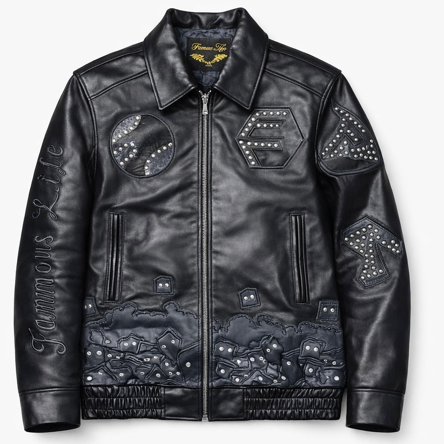 Famous Life Star Studded Leather Bomber