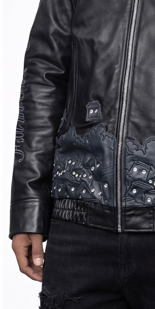 Famous Life Star Studded Leather Bomber
