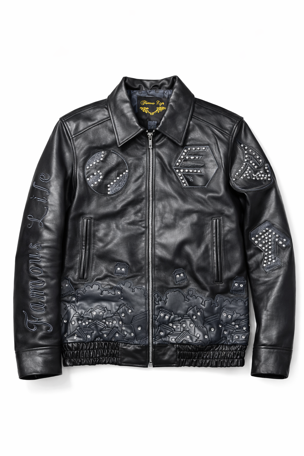 Famous Life Star Studded Leather Bomber